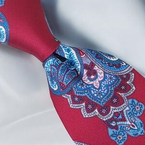Elegant Paisley 100% Micro Fiber Necktie, Color Blue & Apple Red (3" Wide) - NEW